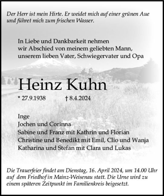 Traueranzeige von Heinz Kuhn von Allgemeine Zeitung Mainz
