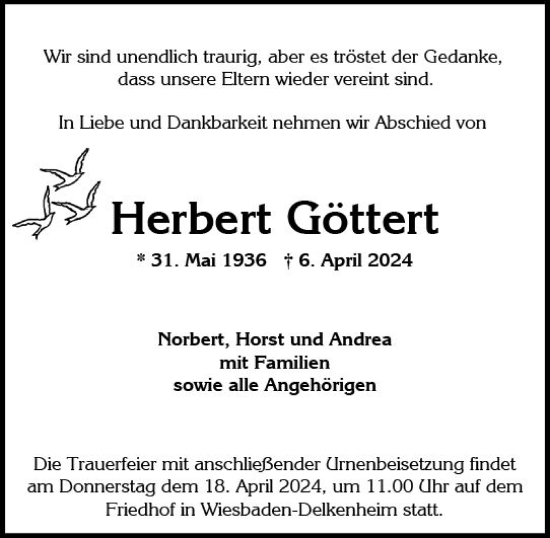 Traueranzeige von Herbert Göttert von Wiesbadener Kurier