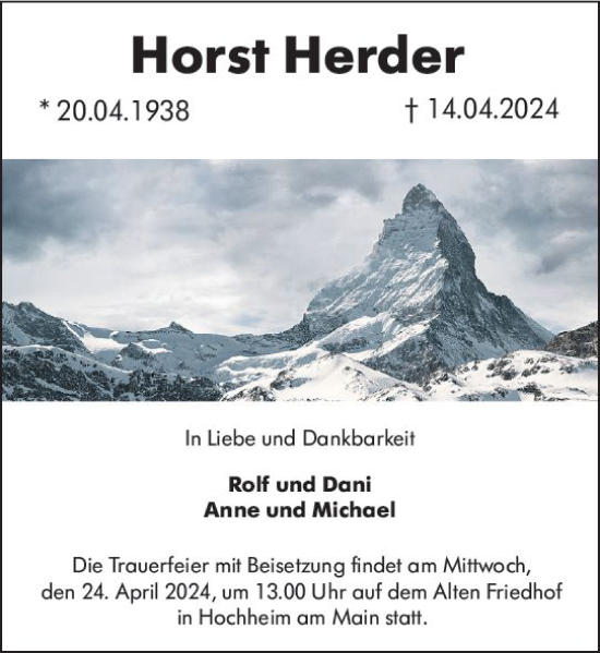 Traueranzeige von Horst Herder von Allgemeine Zeitung Mainz