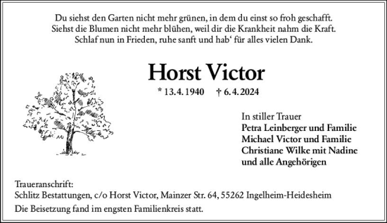 Traueranzeige von Horst Victor von Allgemeine Zeitung Mainz