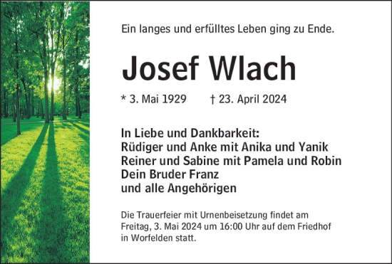 Traueranzeige von Josef Wlach von Groß-Gerauer Echo