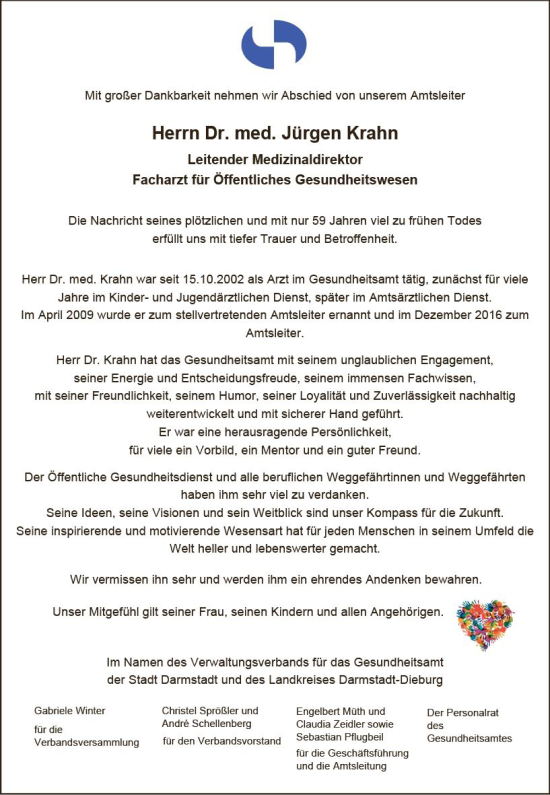 Traueranzeige von Jürgen Krahn von Darmstädter Echo