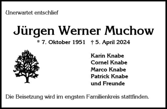 Traueranzeige von Jürgen Werner Muchow von Wiesbadener Kurier