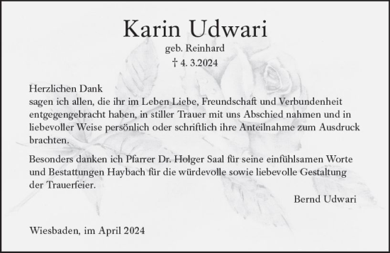 Traueranzeige von Karin Udwari von Wiesbadener Kurier