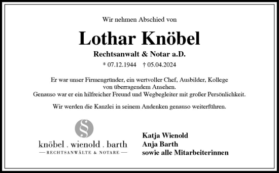 Traueranzeige von Lothar Knöbel von Groß-Gerauer Echo