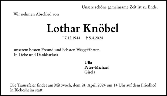 Traueranzeige von Lothar Knöbel von Groß-Gerauer Echo