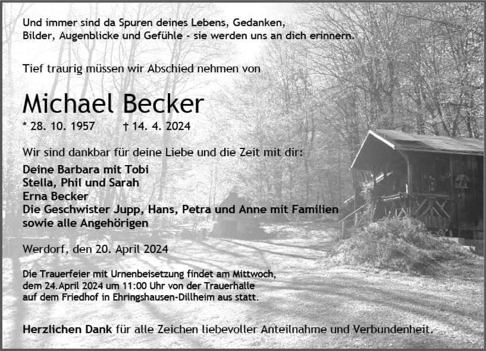  Traueranzeige für Michael Becker vom 20.04.2024 aus Wetzlarer Neue Zeitung
