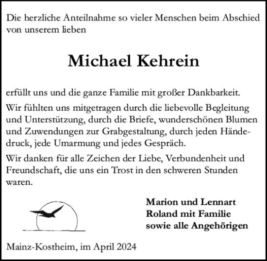 Traueranzeige von Michael Kehrein von Allgemeine Zeitung Mainz