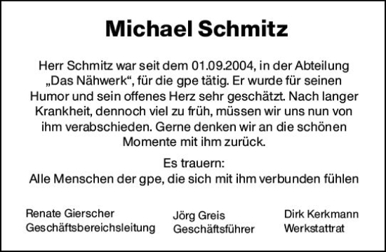 Traueranzeige von Michael Schmitz von Allgemeine Zeitung Mainz