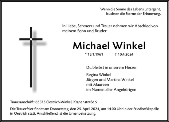 Traueranzeige von Michael Winkel von Wiesbadener Kurier