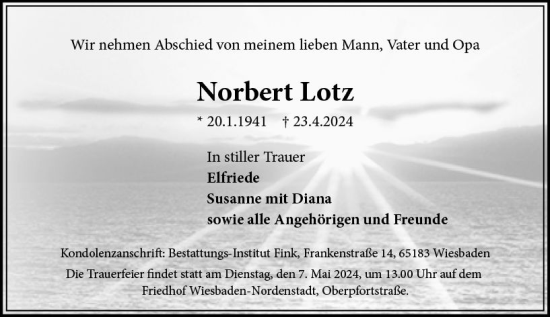 Traueranzeige von Norbert Lotz von Wiesbadener Kurier