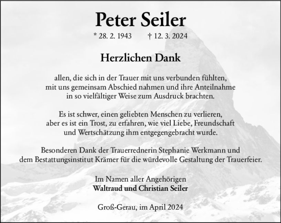 Traueranzeige von Peter Seiler von Groß-Gerauer Echo