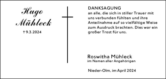 Traueranzeige von Roswitha Mühleck von Allgemeine Zeitung Mainz