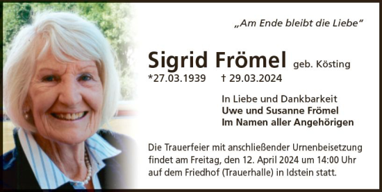 Traueranzeige von Sigrid Frömel von Idsteiner Land/Untertaunus