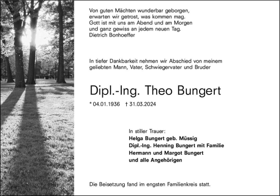 Traueranzeige von Theo Bungert von Wiesbadener Kurier