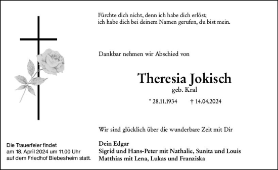Traueranzeige von Theresia Jokisch von Groß-Gerauer Echo