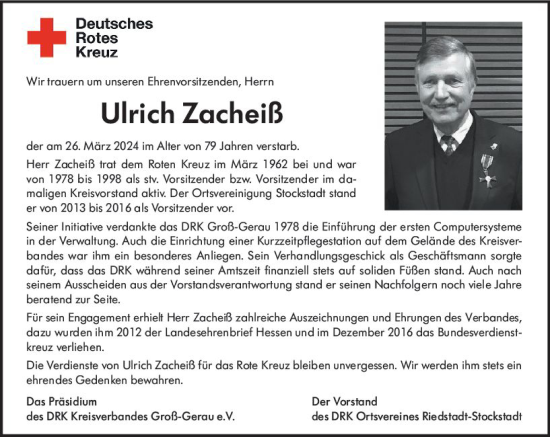 Traueranzeige von Ulrich Zacheiß von Groß-Gerauer Echo