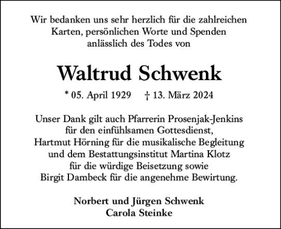 Traueranzeige von Waltrud Schwenk von Camberger Anzeiger
