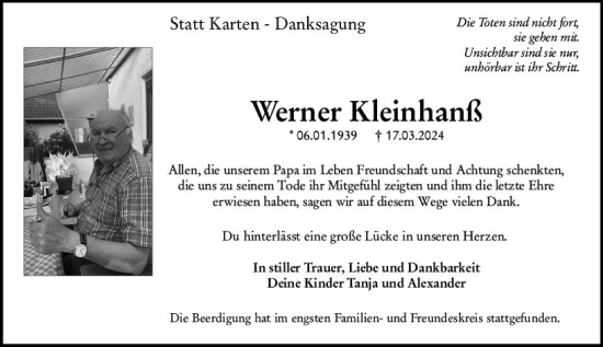 Traueranzeige von Werner Kleinhanß von Allgemeine Zeitung Mainz
