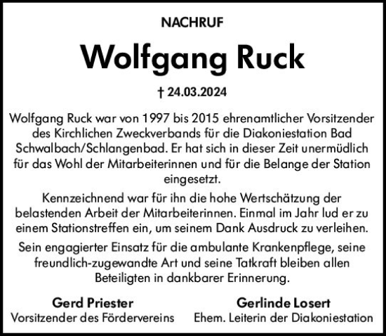 Traueranzeige von Wolfgang Ruck von Wiesbadener Kurier