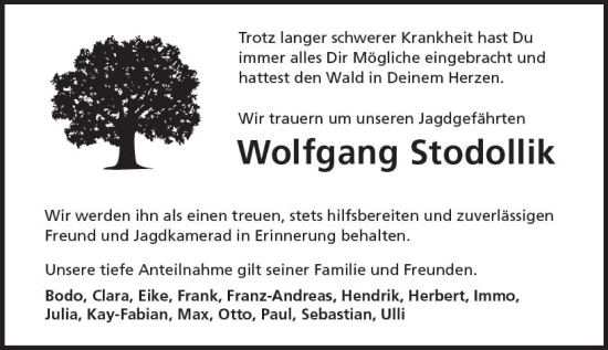 Traueranzeige von Wolfgang Stodollik von Idsteiner Land/Untertaunus