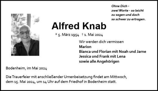 Traueranzeige von Alfred Knab von Allgemeine Zeitung Mainz