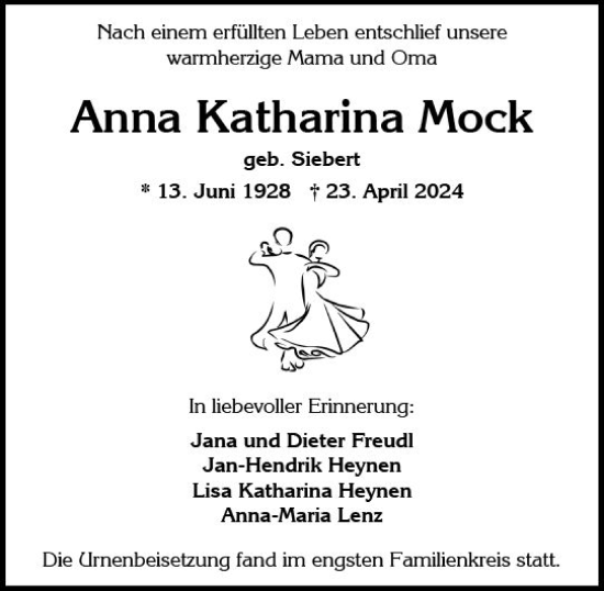 Traueranzeige von Anna Katharina Mock von Wiesbadener Kurier