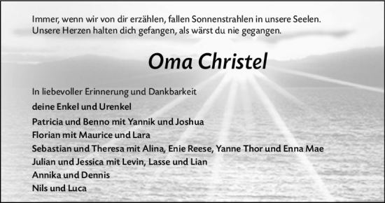 Traueranzeige von Christel  von Hinterländer Anzeiger