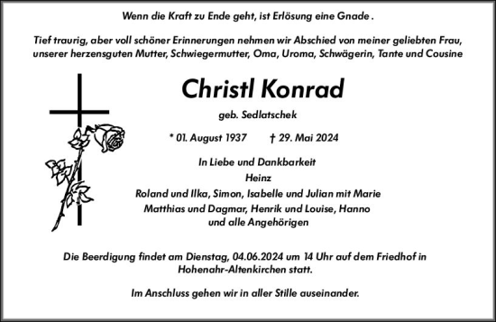 Traueranzeige von Christl Konrad von Wetzlarer Neue Zeitung