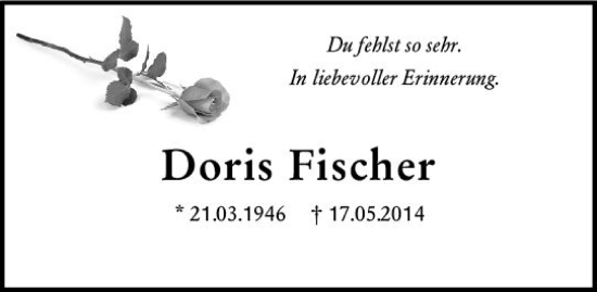 Traueranzeige von Doris Fischer von Starkenburger Echo
