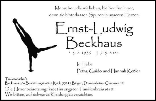 Traueranzeige von Ernst-Ludwig Beckhaus von Allgemeine Zeitung Bingen/Ingelheim