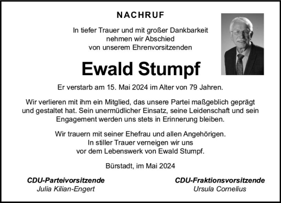 Traueranzeige von Ewald Stumpf von Starkenburger Echo