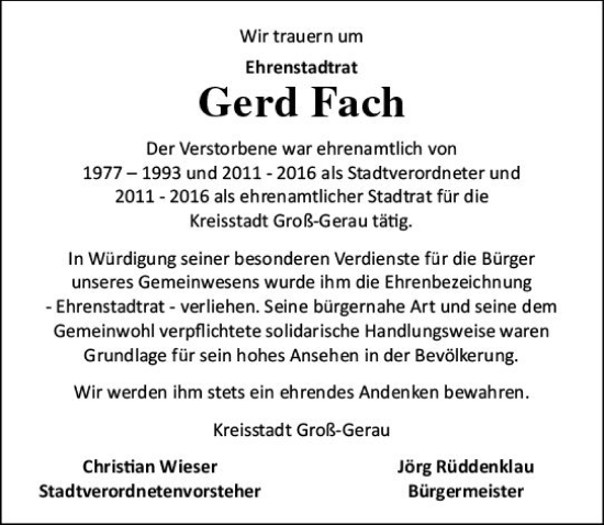 Traueranzeige von Gerd Fach von Groß-Gerauer Echo