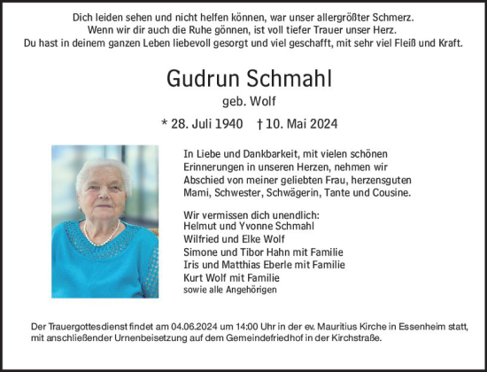 Traueranzeige von Gudrun Schmahl von Allgemeine Zeitung Mainz