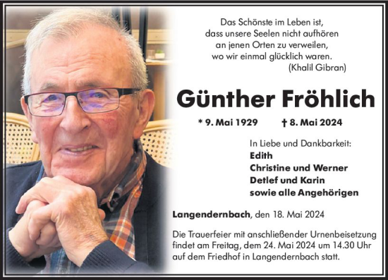 Traueranzeige von Günther Fröhlich von Nassauische Neue Presse