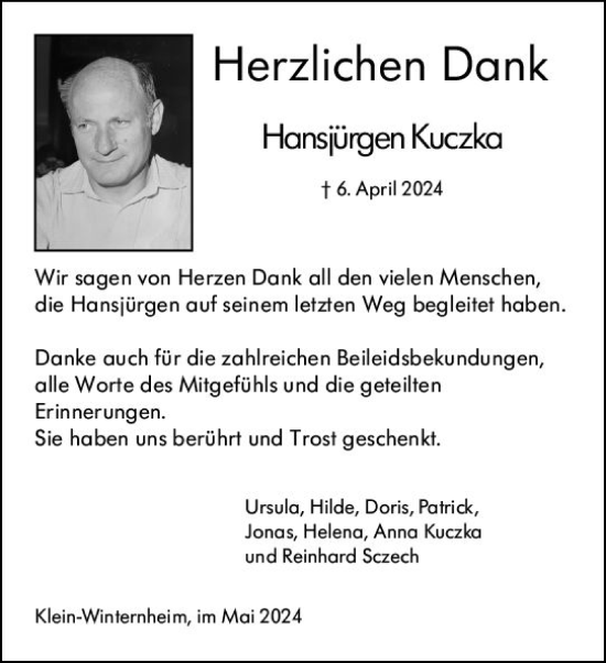 Traueranzeige von Hansjürgen Kuczka von Allgemeine Zeitung Mainz