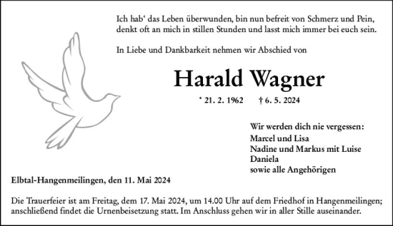 Traueranzeige von Harald Wagner von Nassauische Neue Presse