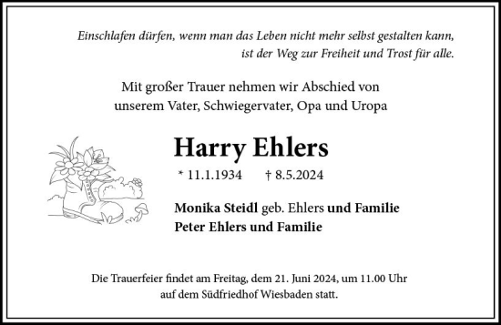 Traueranzeige von Harry Ehlers von Wiesbadener Kurier
