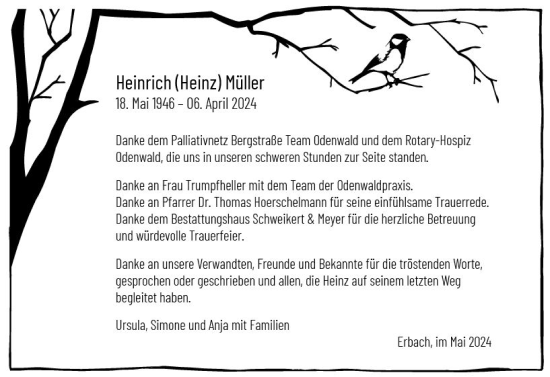 Traueranzeige von Heinrich Müller von Odenwälder Echo