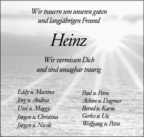 Traueranzeige von Heinz  von Wiesbadener Kurier