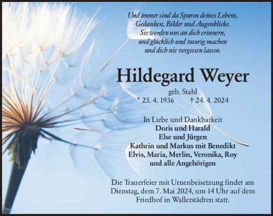 Traueranzeige von Hildegard Weyer von Groß-Gerauer Echo