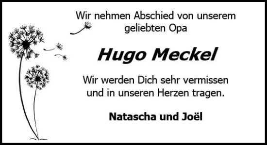Traueranzeige von Hugo Meckel von Allgemeine Zeitung Mainz