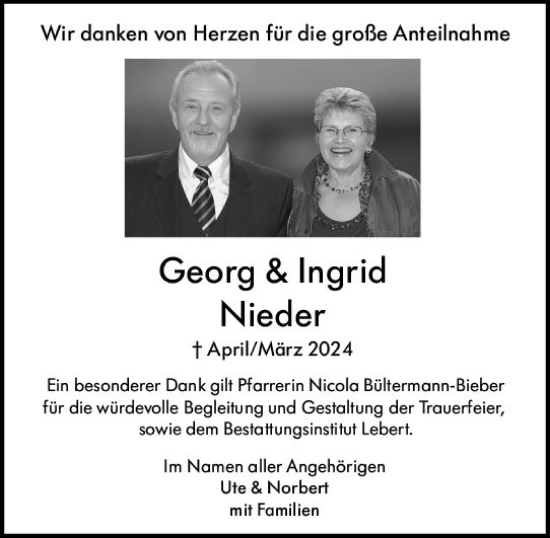 Traueranzeige von Ingrid Nieder von Darmstädter Echo