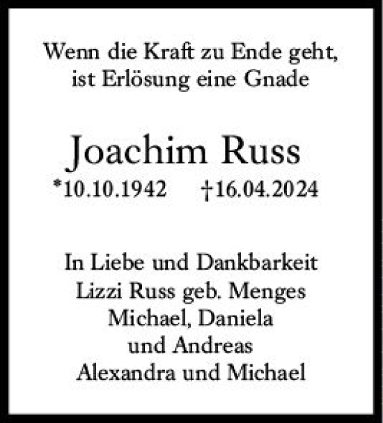 Traueranzeige von Joachim Russ von Wiesbadener Kurier