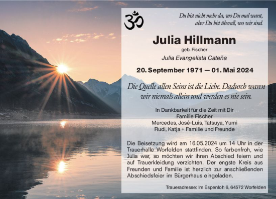 Traueranzeige von Julia Hillmann von Groß-Gerauer Echo