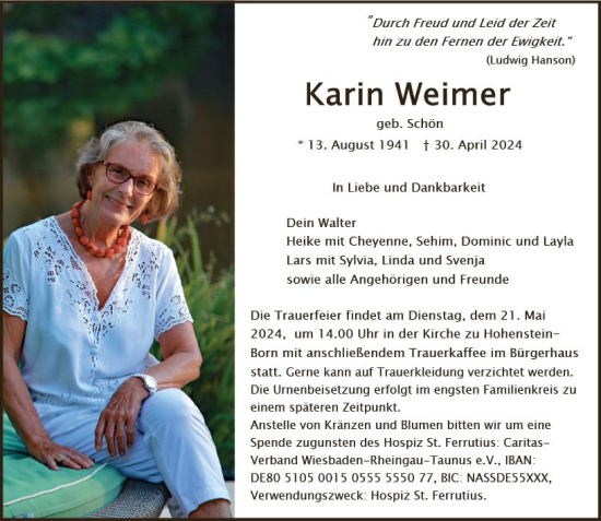 Traueranzeige von Karin Weimer von Idsteiner Land/Untertaunus