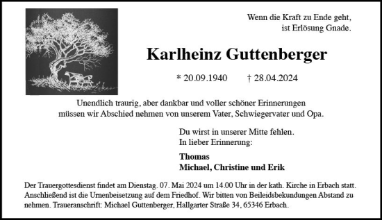 Traueranzeige von Karlheinz Guttenberger von Wiesbadener Kurier