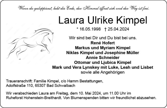 Traueranzeige von Laura Ulrike Kimpel von Wiesbadener Kurier