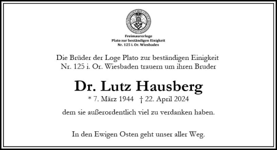 Traueranzeige von Lutz Hausberg von Wiesbadener Kurier
