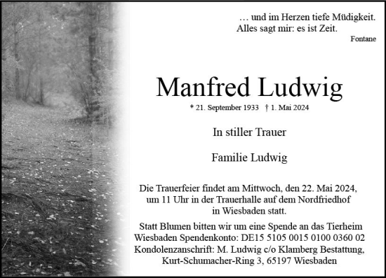 Traueranzeige von Manfred Ludwig von Wiesbadener Kurier